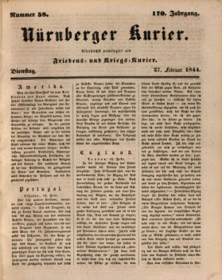 Nürnberger Kurier (Nürnberger Friedens- und Kriegs-Kurier) Dienstag 27. Februar 1844