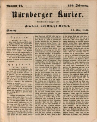 Nürnberger Kurier (Nürnberger Friedens- und Kriegs-Kurier) Montag 11. März 1844