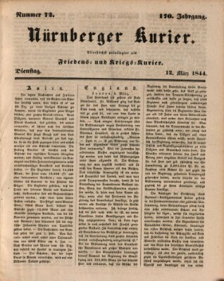 Nürnberger Kurier (Nürnberger Friedens- und Kriegs-Kurier) Dienstag 12. März 1844