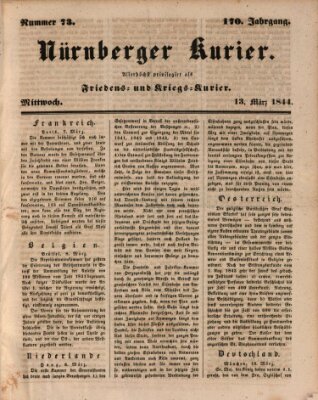 Nürnberger Kurier (Nürnberger Friedens- und Kriegs-Kurier) Mittwoch 13. März 1844