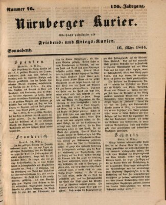 Nürnberger Kurier (Nürnberger Friedens- und Kriegs-Kurier) Samstag 16. März 1844