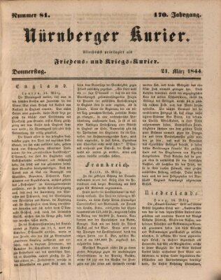 Nürnberger Kurier (Nürnberger Friedens- und Kriegs-Kurier) Donnerstag 21. März 1844