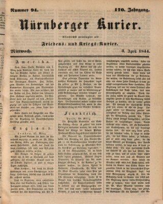 Nürnberger Kurier (Nürnberger Friedens- und Kriegs-Kurier) Mittwoch 3. April 1844