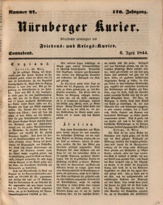 Nürnberger Kurier (Nürnberger Friedens- und Kriegs-Kurier) Samstag 6. April 1844