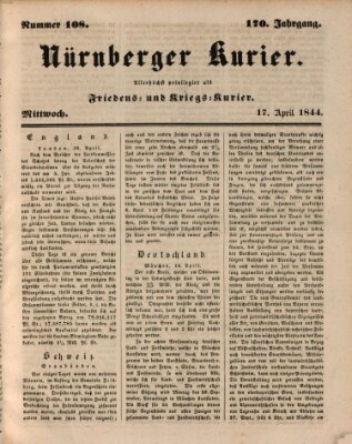 Nürnberger Kurier (Nürnberger Friedens- und Kriegs-Kurier) Mittwoch 17. April 1844