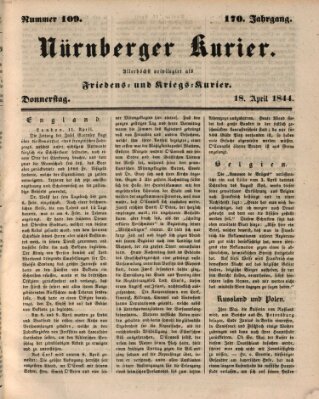 Nürnberger Kurier (Nürnberger Friedens- und Kriegs-Kurier) Donnerstag 18. April 1844