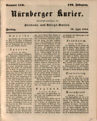 Nürnberger Kurier (Nürnberger Friedens- und Kriegs-Kurier) Freitag 19. April 1844