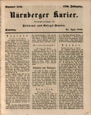 Nürnberger Kurier (Nürnberger Friedens- und Kriegs-Kurier) Sonntag 21. April 1844