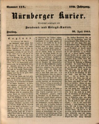 Nürnberger Kurier (Nürnberger Friedens- und Kriegs-Kurier) Freitag 26. April 1844