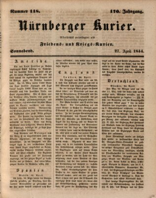 Nürnberger Kurier (Nürnberger Friedens- und Kriegs-Kurier) Samstag 27. April 1844