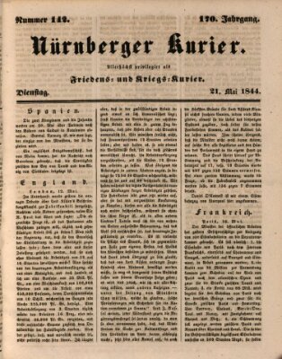 Nürnberger Kurier (Nürnberger Friedens- und Kriegs-Kurier) Dienstag 21. Mai 1844