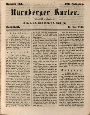 Nürnberger Kurier (Nürnberger Friedens- und Kriegs-Kurier) Samstag 15. Juni 1844