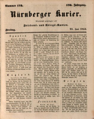 Nürnberger Kurier (Nürnberger Friedens- und Kriegs-Kurier) Freitag 21. Juni 1844