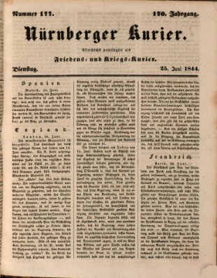 Nürnberger Kurier (Nürnberger Friedens- und Kriegs-Kurier) Dienstag 25. Juni 1844