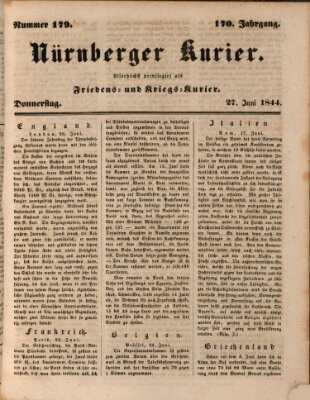 Nürnberger Kurier (Nürnberger Friedens- und Kriegs-Kurier) Donnerstag 27. Juni 1844