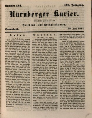 Nürnberger Kurier (Nürnberger Friedens- und Kriegs-Kurier) Samstag 29. Juni 1844