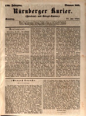 Nürnberger Kurier (Nürnberger Friedens- und Kriegs-Kurier) Sonntag 21. Juli 1844