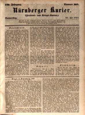 Nürnberger Kurier (Nürnberger Friedens- und Kriegs-Kurier) Donnerstag 25. Juli 1844