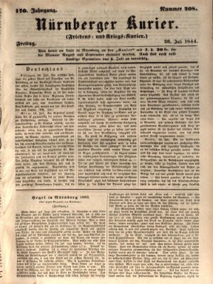 Nürnberger Kurier (Nürnberger Friedens- und Kriegs-Kurier) Freitag 26. Juli 1844