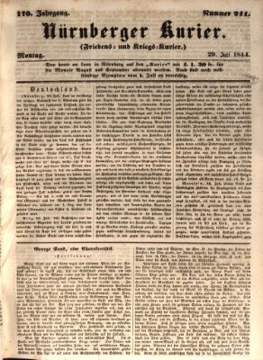 Nürnberger Kurier (Nürnberger Friedens- und Kriegs-Kurier) Montag 29. Juli 1844