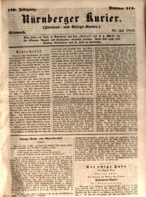 Nürnberger Kurier (Nürnberger Friedens- und Kriegs-Kurier) Mittwoch 31. Juli 1844