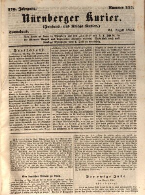 Nürnberger Kurier (Nürnberger Friedens- und Kriegs-Kurier) Samstag 24. August 1844