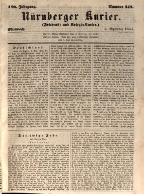 Nürnberger Kurier (Nürnberger Friedens- und Kriegs-Kurier) Mittwoch 4. September 1844