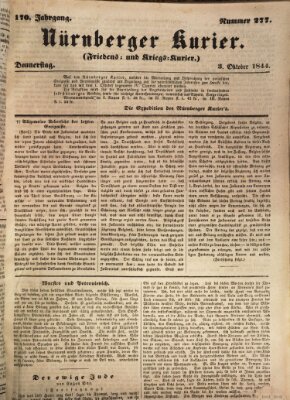 Nürnberger Kurier (Nürnberger Friedens- und Kriegs-Kurier) Donnerstag 3. Oktober 1844