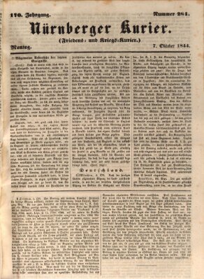 Nürnberger Kurier (Nürnberger Friedens- und Kriegs-Kurier) Montag 7. Oktober 1844