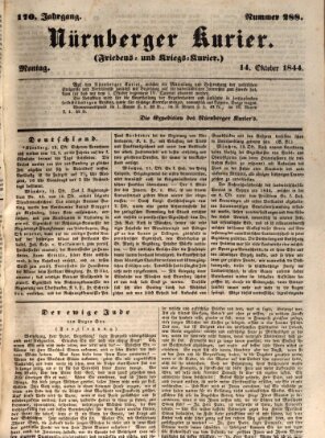 Nürnberger Kurier (Nürnberger Friedens- und Kriegs-Kurier) Montag 14. Oktober 1844