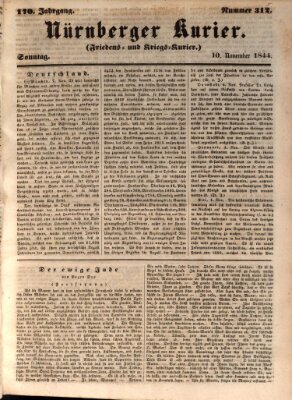 Nürnberger Kurier (Nürnberger Friedens- und Kriegs-Kurier) Sonntag 10. November 1844