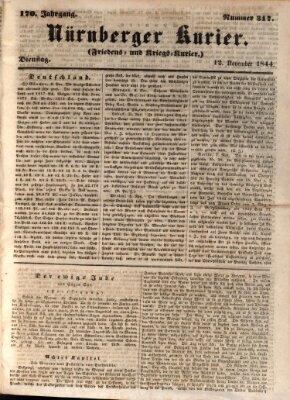 Nürnberger Kurier (Nürnberger Friedens- und Kriegs-Kurier) Dienstag 12. November 1844