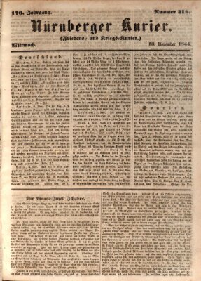 Nürnberger Kurier (Nürnberger Friedens- und Kriegs-Kurier) Mittwoch 13. November 1844