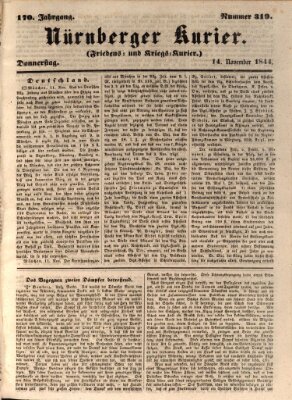 Nürnberger Kurier (Nürnberger Friedens- und Kriegs-Kurier) Donnerstag 14. November 1844