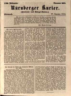 Nürnberger Kurier (Nürnberger Friedens- und Kriegs-Kurier) Mittwoch 27. November 1844