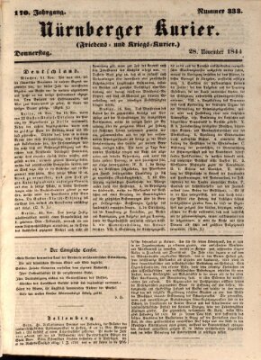 Nürnberger Kurier (Nürnberger Friedens- und Kriegs-Kurier) Donnerstag 28. November 1844