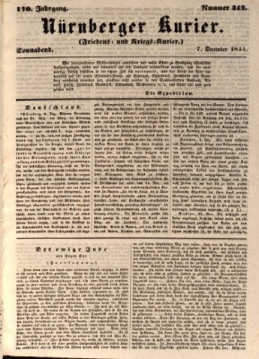 Nürnberger Kurier (Nürnberger Friedens- und Kriegs-Kurier) Samstag 7. Dezember 1844