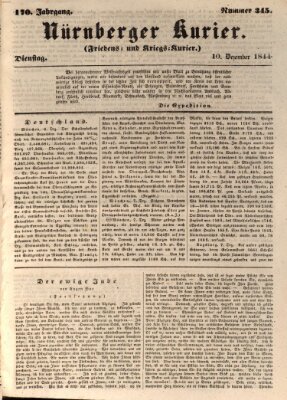 Nürnberger Kurier (Nürnberger Friedens- und Kriegs-Kurier) Dienstag 10. Dezember 1844