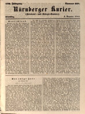 Nürnberger Kurier (Nürnberger Friedens- und Kriegs-Kurier) Dienstag 3. Dezember 1844