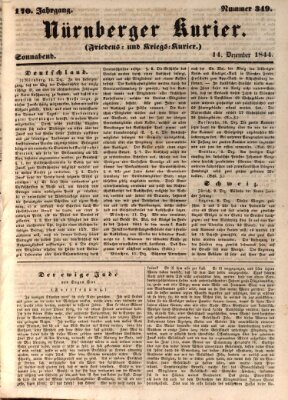 Nürnberger Kurier (Nürnberger Friedens- und Kriegs-Kurier) Samstag 14. Dezember 1844