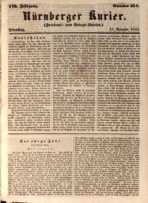 Nürnberger Kurier (Nürnberger Friedens- und Kriegs-Kurier) Dienstag 17. Dezember 1844