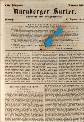 Nürnberger Kurier (Nürnberger Friedens- und Kriegs-Kurier) Montag 30. Dezember 1844