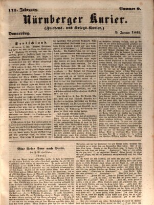 Nürnberger Kurier (Nürnberger Friedens- und Kriegs-Kurier) Donnerstag 9. Januar 1845