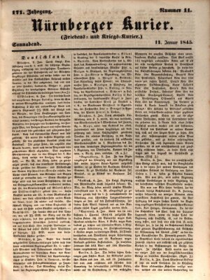 Nürnberger Kurier (Nürnberger Friedens- und Kriegs-Kurier) Samstag 11. Januar 1845