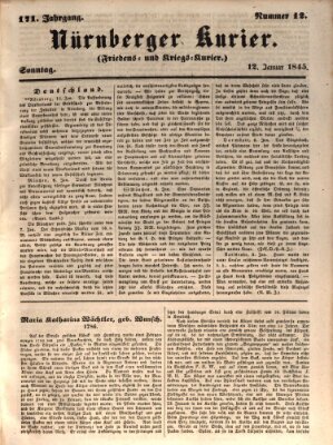 Nürnberger Kurier (Nürnberger Friedens- und Kriegs-Kurier) Sonntag 12. Januar 1845