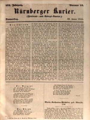 Nürnberger Kurier (Nürnberger Friedens- und Kriegs-Kurier) Donnerstag 16. Januar 1845