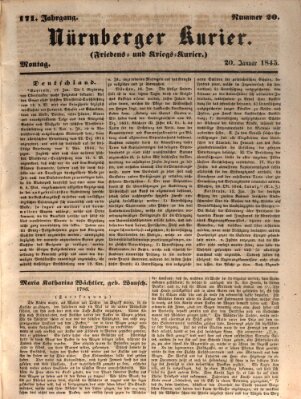 Nürnberger Kurier (Nürnberger Friedens- und Kriegs-Kurier) Montag 20. Januar 1845