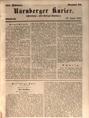 Nürnberger Kurier (Nürnberger Friedens- und Kriegs-Kurier) Mittwoch 22. Januar 1845