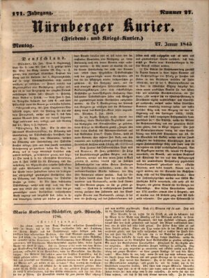 Nürnberger Kurier (Nürnberger Friedens- und Kriegs-Kurier) Montag 27. Januar 1845