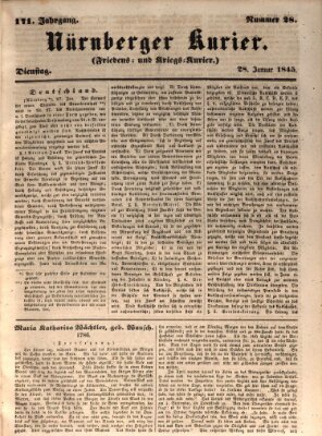 Nürnberger Kurier (Nürnberger Friedens- und Kriegs-Kurier) Dienstag 28. Januar 1845